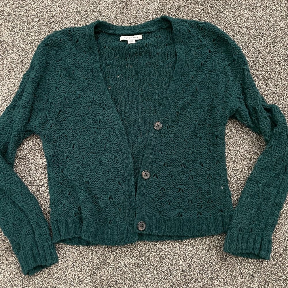 American Eagle Green Cardigan Sweater Small